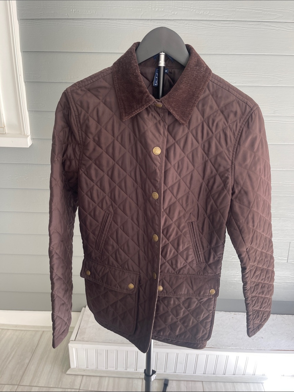 Chaps Brown Quilted Utility Jacket with Corduroy Collar Size Medium
